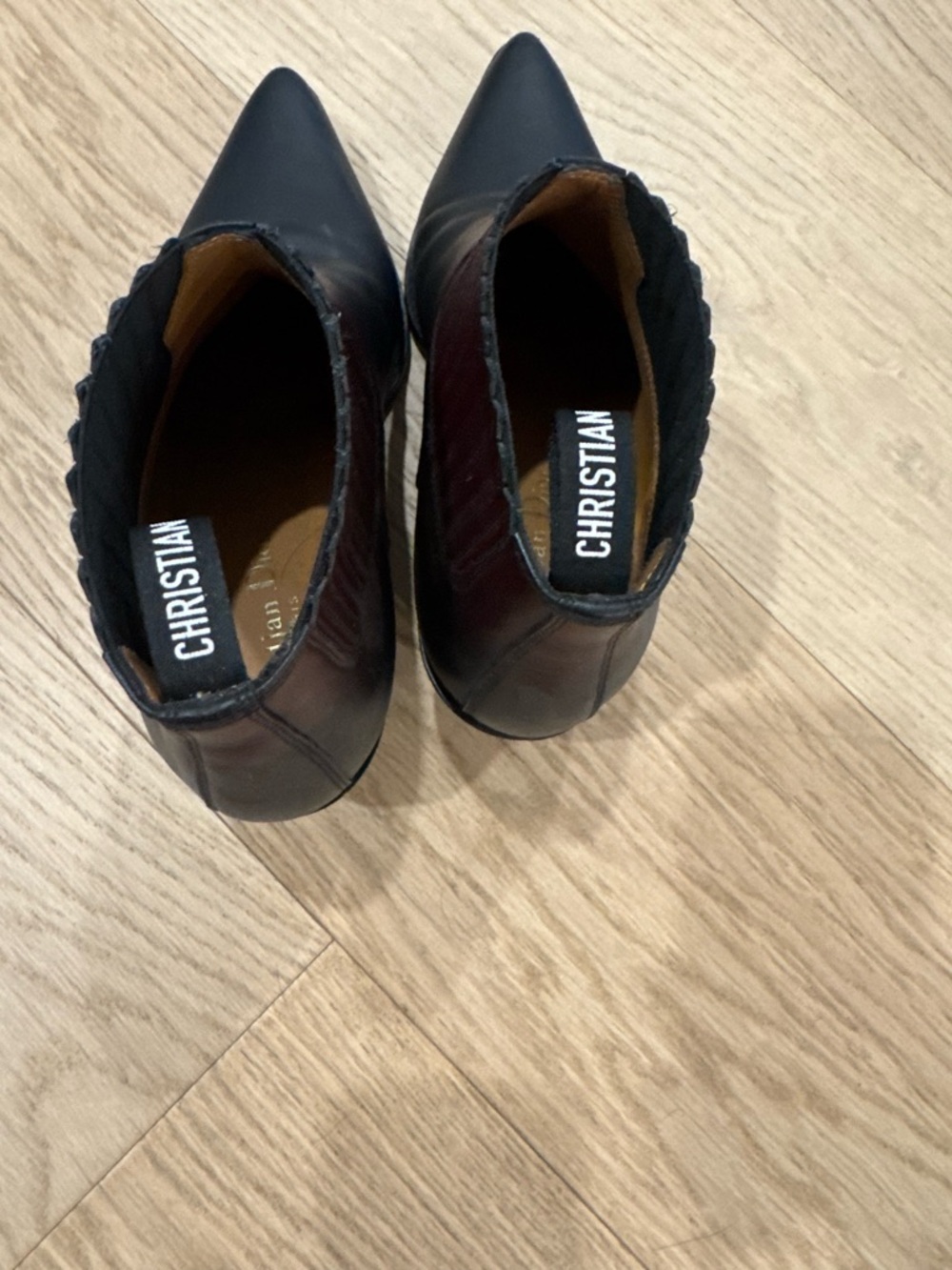 Dior Black burgundy Leather Pointed Ankle Booties 37.5 - Picture 2 of 7